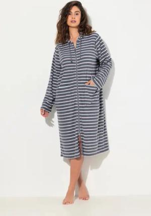 Ulla Popken Bademantel Bademantel Streifen 2-Wege-Zipper