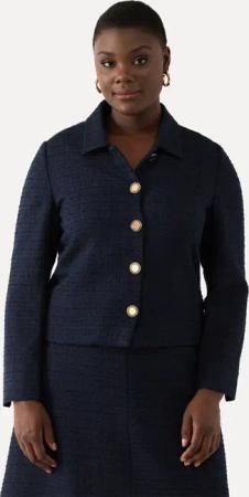 Ulla Popken Kurzjacke Bouclé-Jacke Hemdkragen Acetatfutter