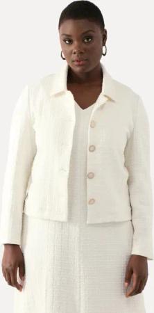 Ulla Popken Kurzjacke Bouclé-Jacke Hemdkragen Acetatfutter