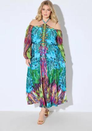 Ulla Popken Maxikleid Offshoulder-Maxikleid Chiffon