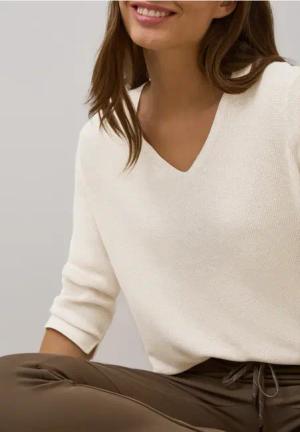 Cecil Damen V-Neck Strickpullover in Beige, Gr: XL