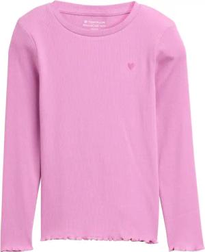 TOM TAILOR Mädchen Ripp Langarmshirt mit Stickerei, rosa, Uni, Gr. 104/110