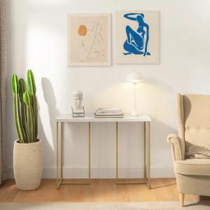 SoBuy Konsolentisch FSB58, mit goldenem Metallrahmen