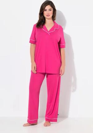 Ulla Popken Pyjama Pyjama Zierpaspeln Reverskragen
