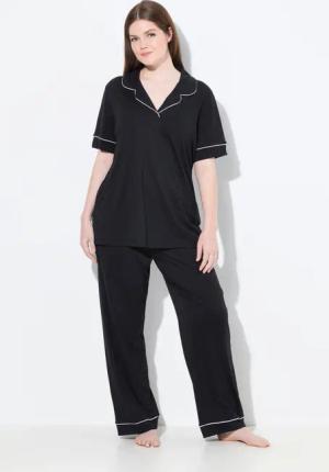 Ulla Popken Pyjama Pyjama Zierpaspeln Reverskragen