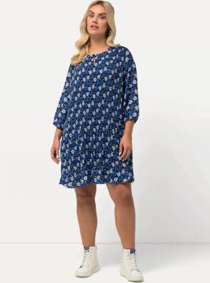 Ulla Popken Minikleid Plissee-Minikleid Blüten Rüschen-Stehkragen