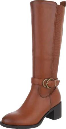 Ital-Design Damen Stiefel mit Gürtelschnalle und