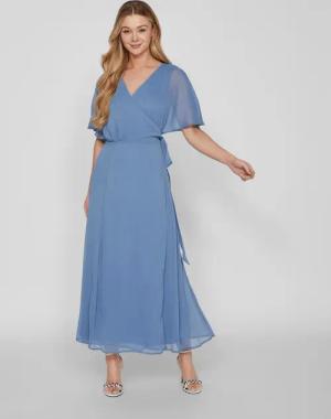 Vila Shirtkleid Elegantes Wickelkleid mit Gürtel