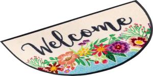 wash+dry by Kleen-Tex Fußmatte "Round Welcome Blooming", halbrund, 7 mm Höhe, Schmutzfangmatte, Motiv Blumen, mit Spruch, rutschhemmend, waschbar