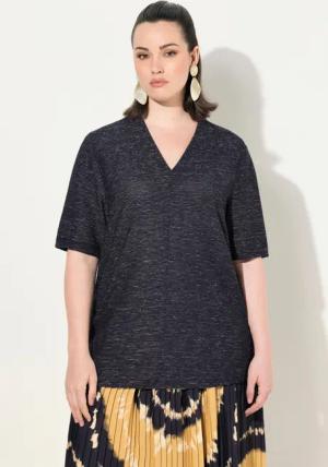 Ulla Popken Sweatshirt Sweatshirt Struktur V-Ausschnitt