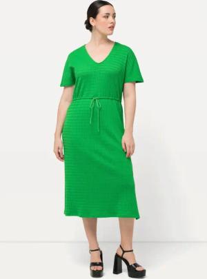 Ulla Popken Maxikleid Midikleid Strukturjersey V-Ausschnitt