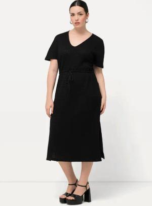 Ulla Popken Maxikleid Midikleid Strukturjersey V-Ausschnitt