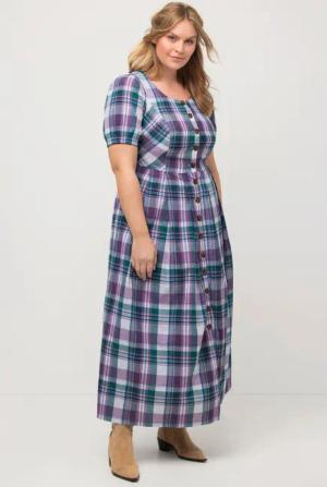 Ulla Popken Dirndl Midikleid Karo Leinenmix