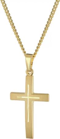 trendor 28599 Goldener Kreuz-Anhänger 585/14K An Goldplattierter Silberkette