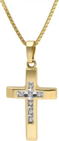 trendor 15530 Kreuz 585 Gold 14K mit Zirkonia an vergoldeter Silberkette