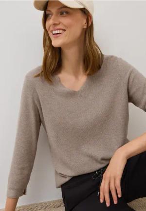 Cecil Damen V-Neck Strickpullover in Braun, Gr: XS