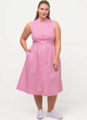Ulla Popken Midikleid Trachtenkleid Karo V-Ausschnitt