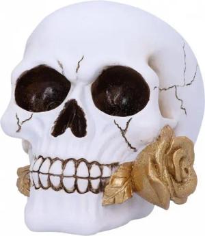 Horror-Shop Dekofigur Weißer Totenschädel mit goldglänzender