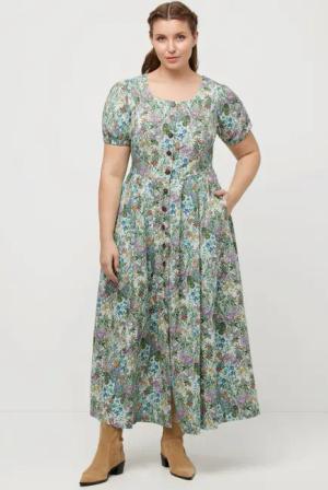 Ulla Popken Dirndl Midikleid Blüten Leinenmix