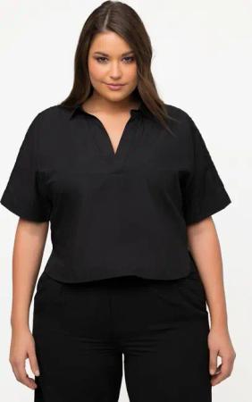 Ulla Popken Hemdbluse Bluse Stickerei kurz