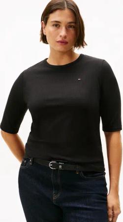 Tommy Hilfiger Curve Kurzarmshirt "CRV SLIM 5X2 RIB C-NK 1/2 SLV", in großen Größen, in gerippter Struktur