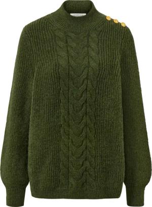 Tchibo - Grobstrickpullover mit Knöpfen - Damen - Gr. L - olivgrün