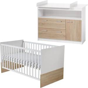 roba »Gabriella« Kinderzimmerset mit breiter Wickelkommode und Bett - 76x142x80cm - braun - Holz / Kunststoff