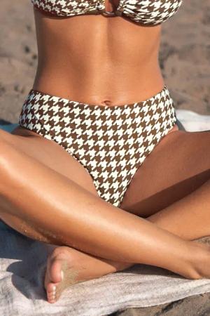 Braune  wendbare Bikinihose mit Hahnentrittmuster