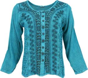 Guru-Shop Longbluse Kurzes Blusentop Boho chic,
