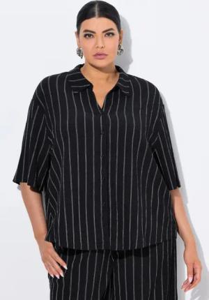 Ulla Popken Hemdbluse Jerseybluse Streifen Hemdkragen