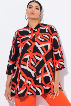 Ulla Popken Longbluse Chiffonbluse A-Linie Stehkragen