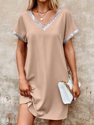 Moda Yakamoz Midikleid Damen Verziertes Kreppkleid