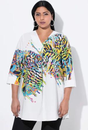 Ulla Popken Druckbluse Tunika Schmetterling V-Ausschnitt