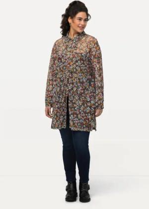 Ulla Popken Longbluse Mesh-Bluse Millefleur A-Linie