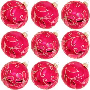 Krebs Glas Lauscha Weihnachtsbaumkugel "KGL03375, Weihnachtsdeko rot, Christbaumschmuck, Christbaumkugeln Glas", (Set, 9 St.), aus Glas, mit Dekor