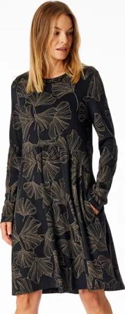 Nachthemd langarm Interlock Ginkgo schwarz - Modern Nightwear 48