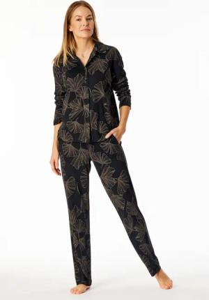 Pyjama Interlock Ginkgo schwarz bedruckt - Modern Nightwear 48