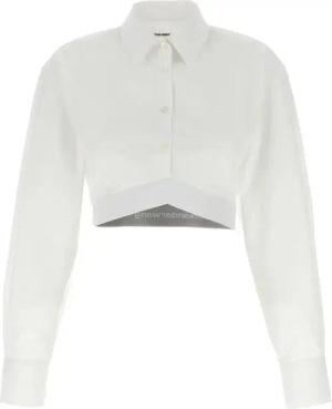 Alexander Wang - Cropped Cotton Shirt With Elastic Logo Hem - Größe 4 - weiß