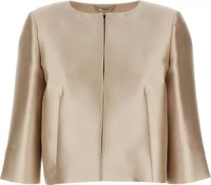 Alberta Ferretti - Mikado Bolero Jacket With Crew Neck - Größe 38 - beige