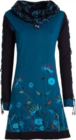 Vishes Minikleid Damen Blumen-Kleid Baumwollkleid Langarm-Shirtkleid