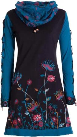 Vishes Minikleid Damen Blumen-Kleid Baumwollkleid Langarm-Shirtkleid