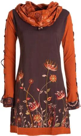 Vishes Minikleid Damen Blumen-Kleid Baumwollkleid Langarm-Shirtkleid