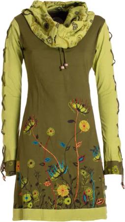 Vishes Minikleid Damen Blumen-Kleid Baumwollkleid Langarm-Shirtkleid