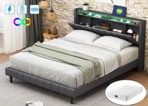 FUROKOY Polsterbett Doppelbett Stauraumbett mit LED-Beleuchtung