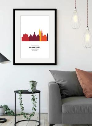 queence Bild "Frankfurt Color Splash", Städte-Stadt-Deutschland-Gebäude-Frankfurt am Main, (1 St.), HD Premium Poster-Druck inkl. Holzrahmen