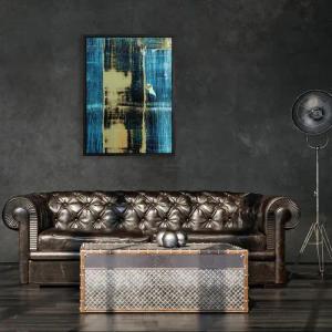 queence Leinwandbild "Abstrakt Blau und Gold", Abstrakt-Kunst-Modern, mit einem Schattenfugenrahmen veredelt