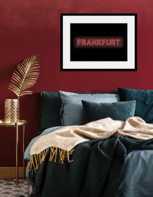 queence Bild "FRANKFURT LIGHTS", Städte-Stadt-Deutschland-Schriftzug-Frankfurt am Main, (1 St.), HD Premium Poster-Druck inkl. Holzrahmen