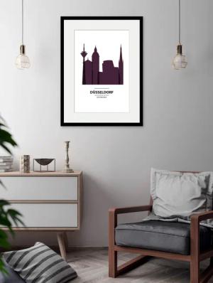 queence Bild "Düsseldorf Color Splash", Städte-Stadt-Deutschland-Gebäude-Düsseldorf, (1 St.), HD Premium Poster-Druck inkl. Holzrahmen