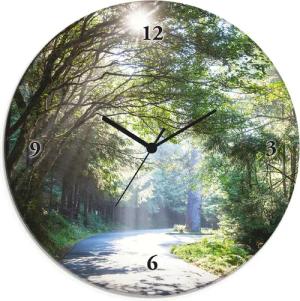 Artland Wanduhr "Glasuhr rund Sonniger Wald", wahlweise mit Quarz- oder Funkuhrwerk, lautlos ohne Tickgeräusche