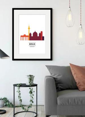 queence Bild "Berlin Color Splash", Städte-Schriftzug-Deutschland-Stadt-Berlin, (1 St.), HD Premium Poster-Druck inkl. Holzrahmen